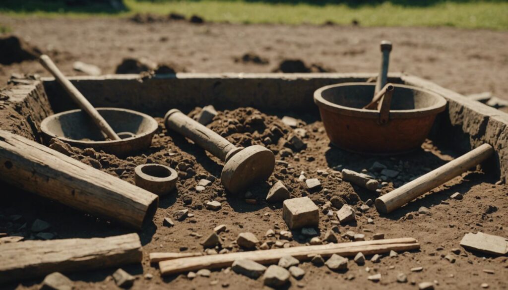 Archaeological dig site in Braunschweig with ancient artifacts and tools, offering a glimpse into the past.